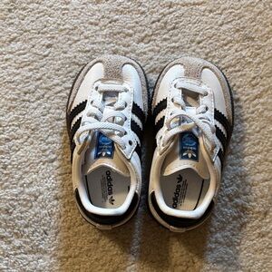 Adidas Kids White and Black Sneakers with Tan Accents